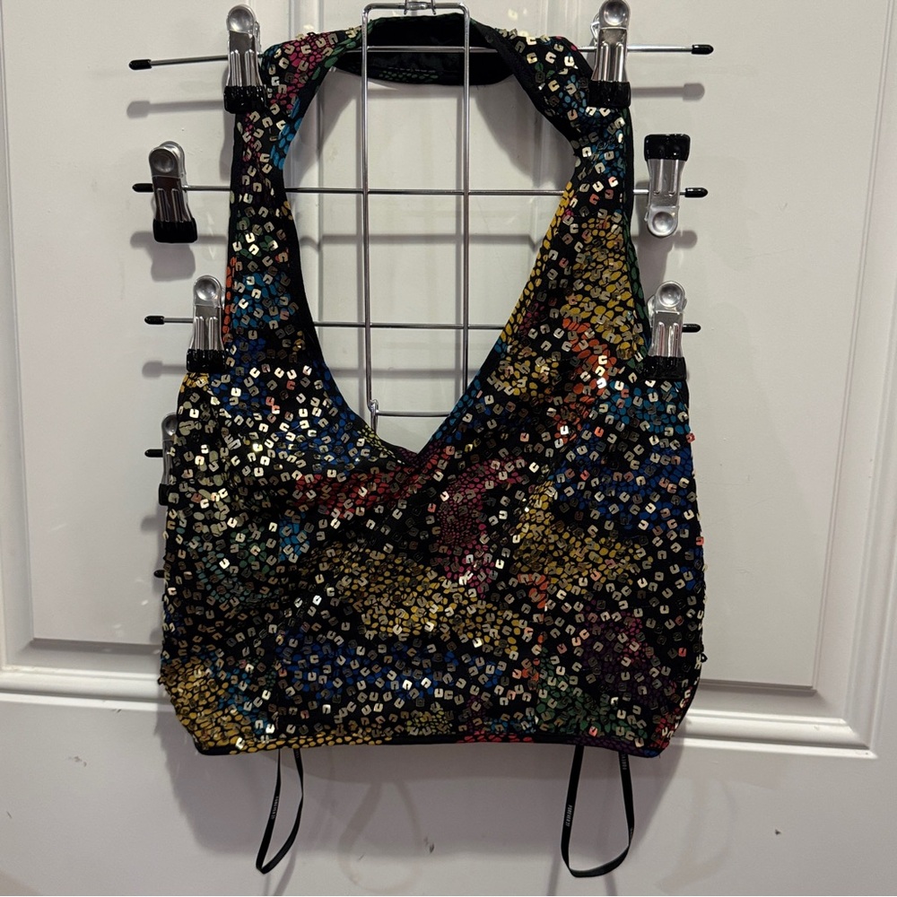 Forever 21 Dazzling Sequin Backless Halter Top Festival Clubbing Top Size S